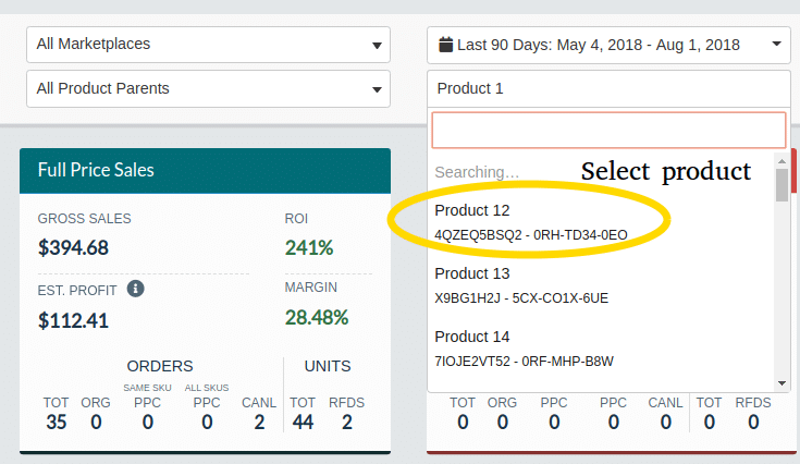 helloprofit product dashboard